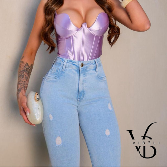 Jeans Brasileño con Faja Interior (AZUL CLARO RASGADO)
