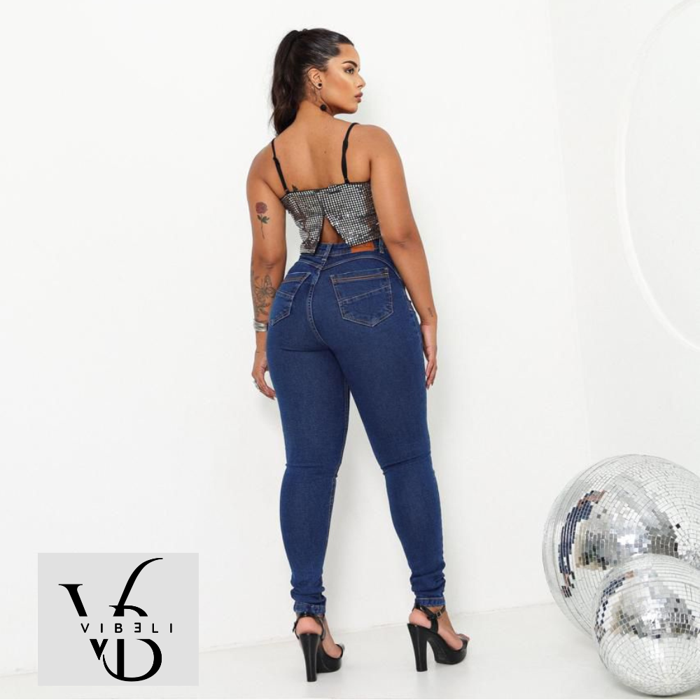 Jeans Brasileño con Faja Interior Push Up (AZUL MARINO)