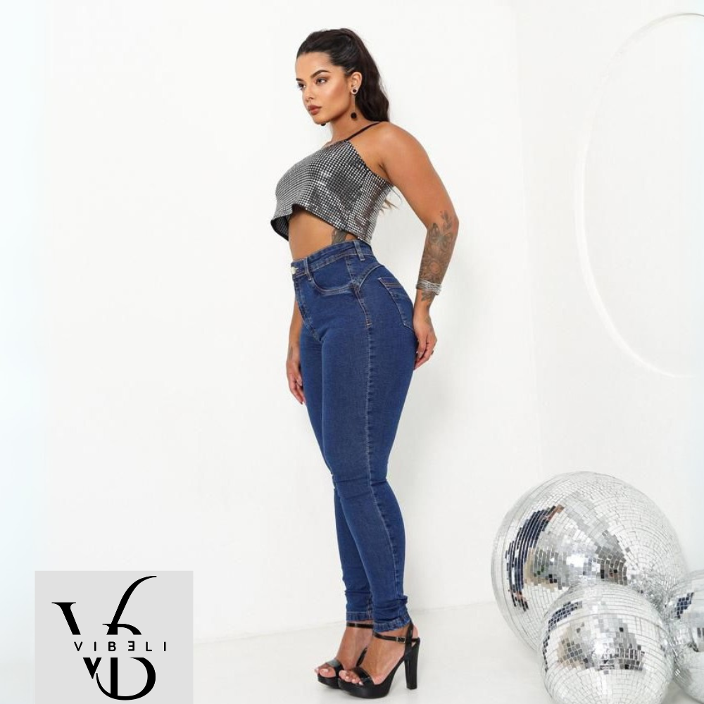 Jeans Brasileño con Faja Interior Push Up (AZUL MARINO)