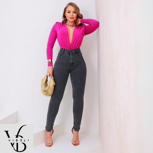 Jeans Brasileño con Faja Interior Push Up (GRIS OSCURO)