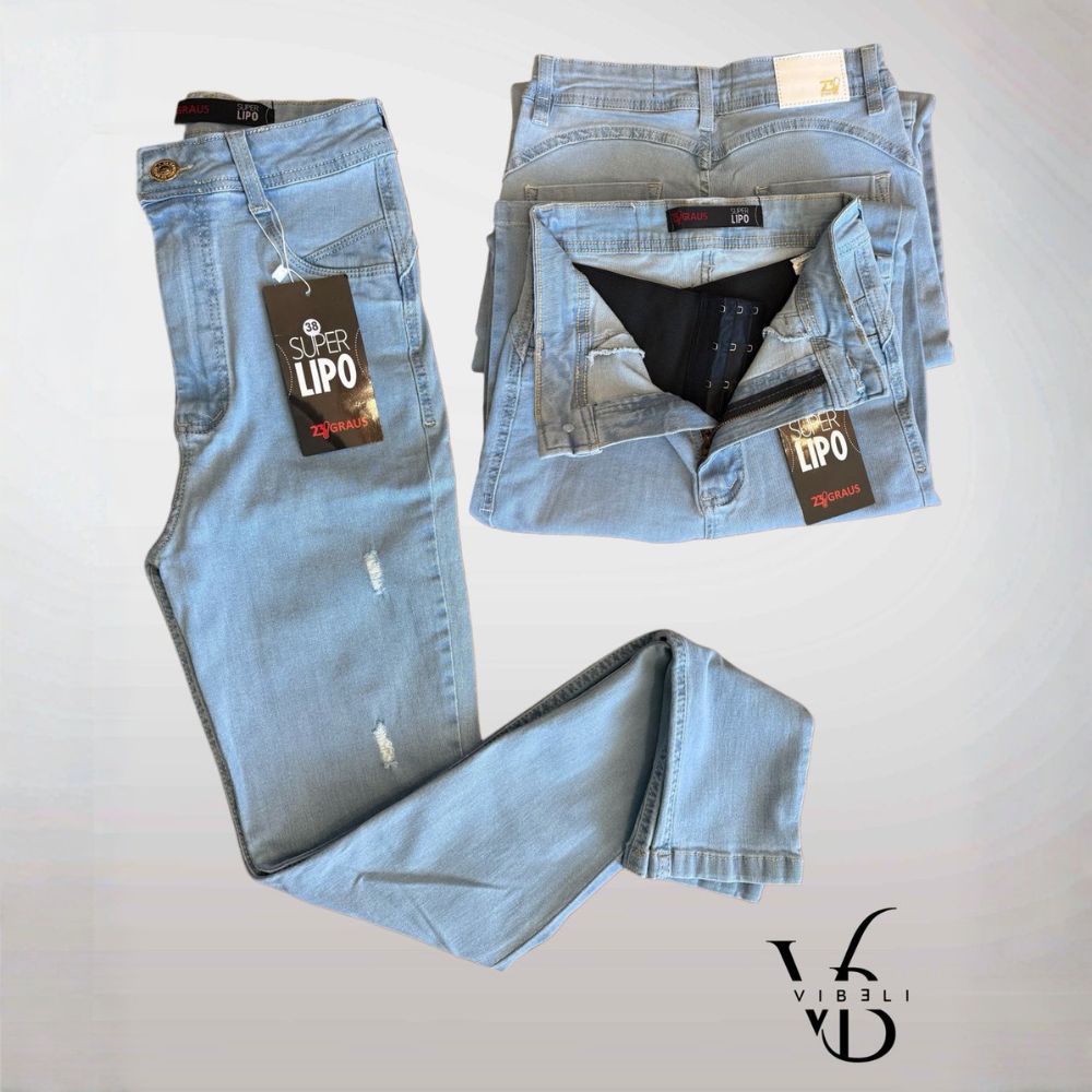 Jeans Brasileño con Faja Interior (AZUL CLARO RASGADO)