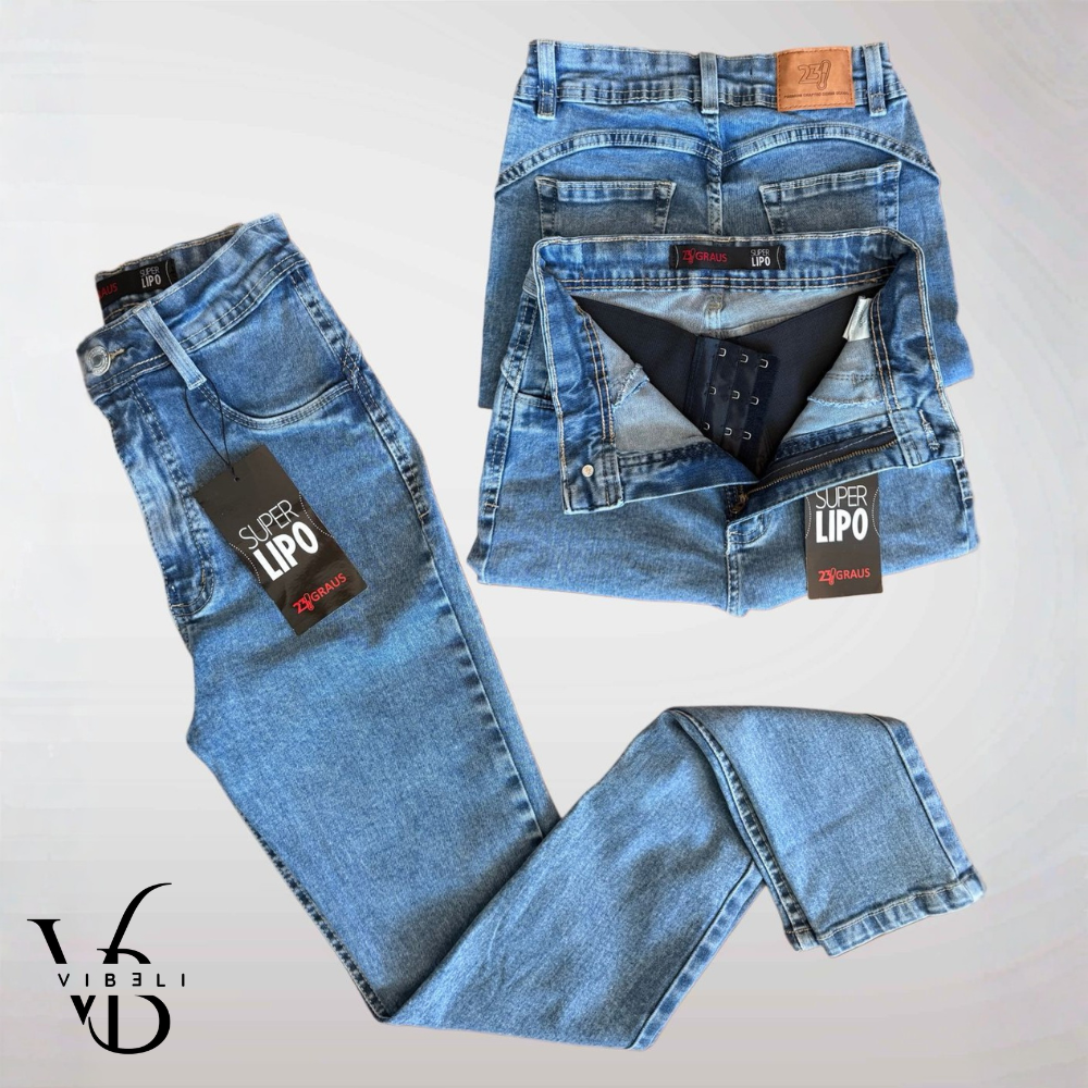 Jeans Brasileño con Faja Interior Push Up (AZUL MEDIO)