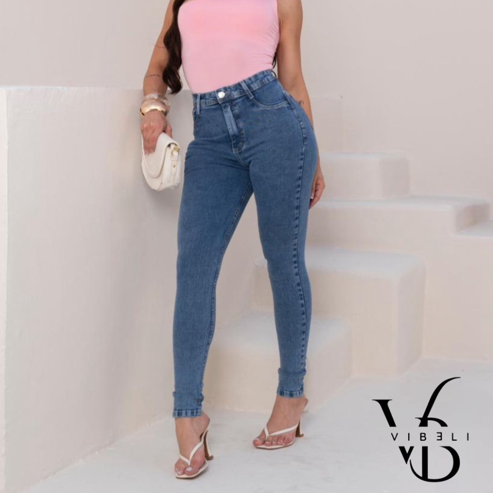 Jeans Brasileño con Faja Interior Push Up (AZUL MEDIO)