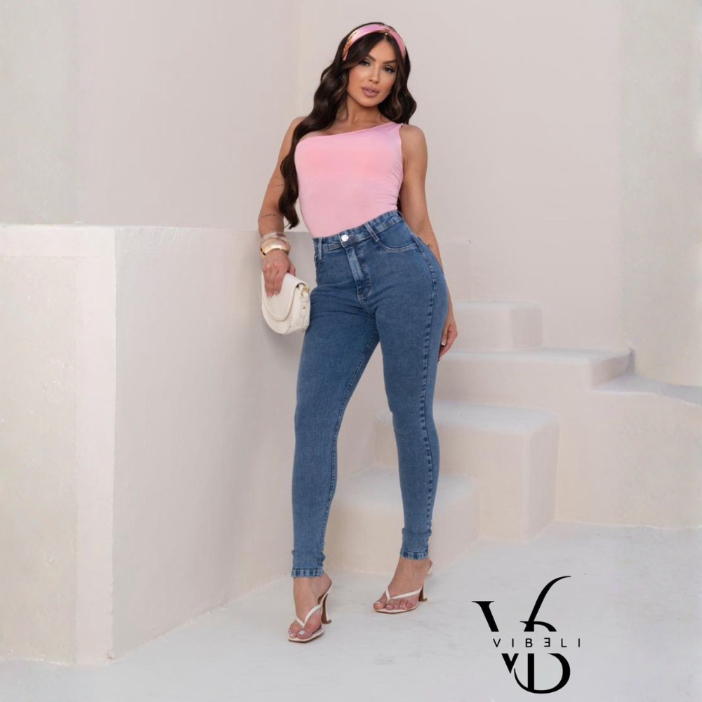 Jeans Brasileño con Faja Interior Push Up (AZUL MEDIO)