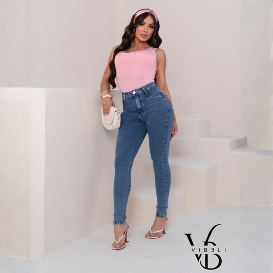Jeans Brasileño con Faja Interior Push Up (AZUL MEDIO)