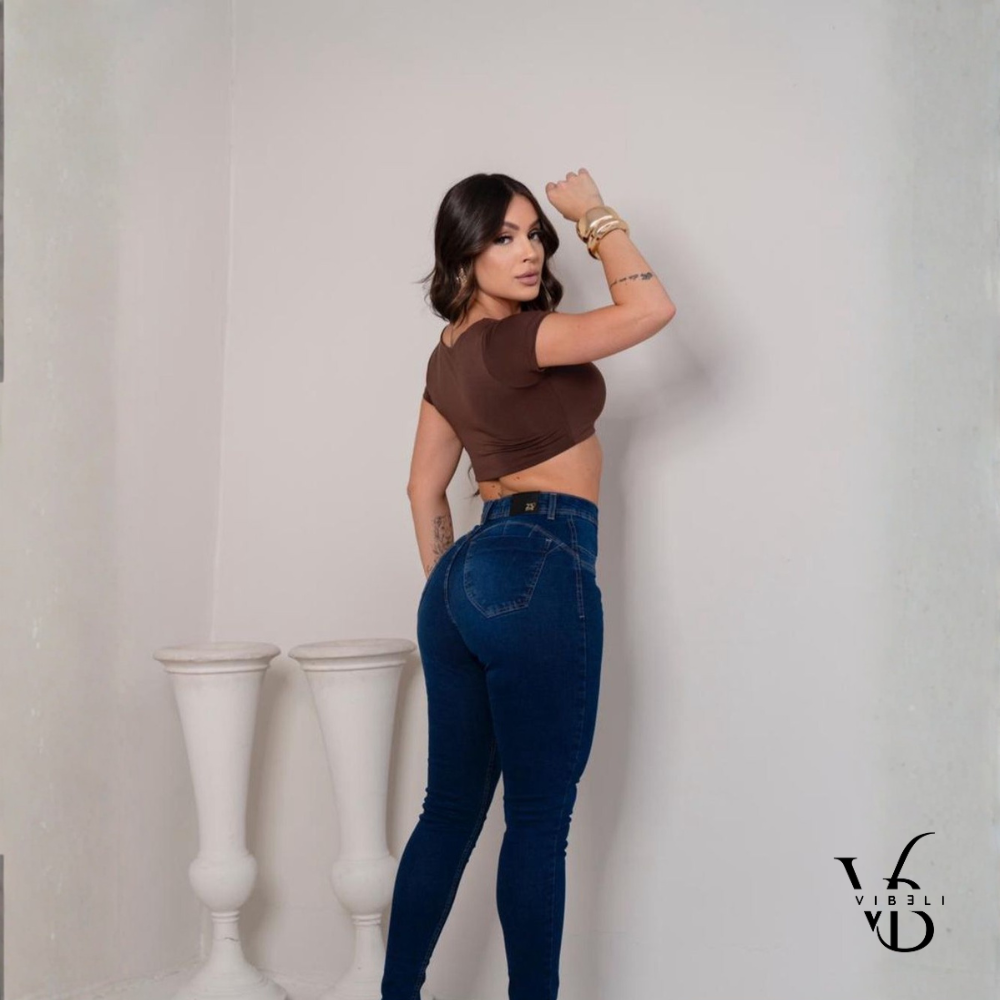 Jeans Brasileño con Faja Interior Push Up (AZUL OSCURO)