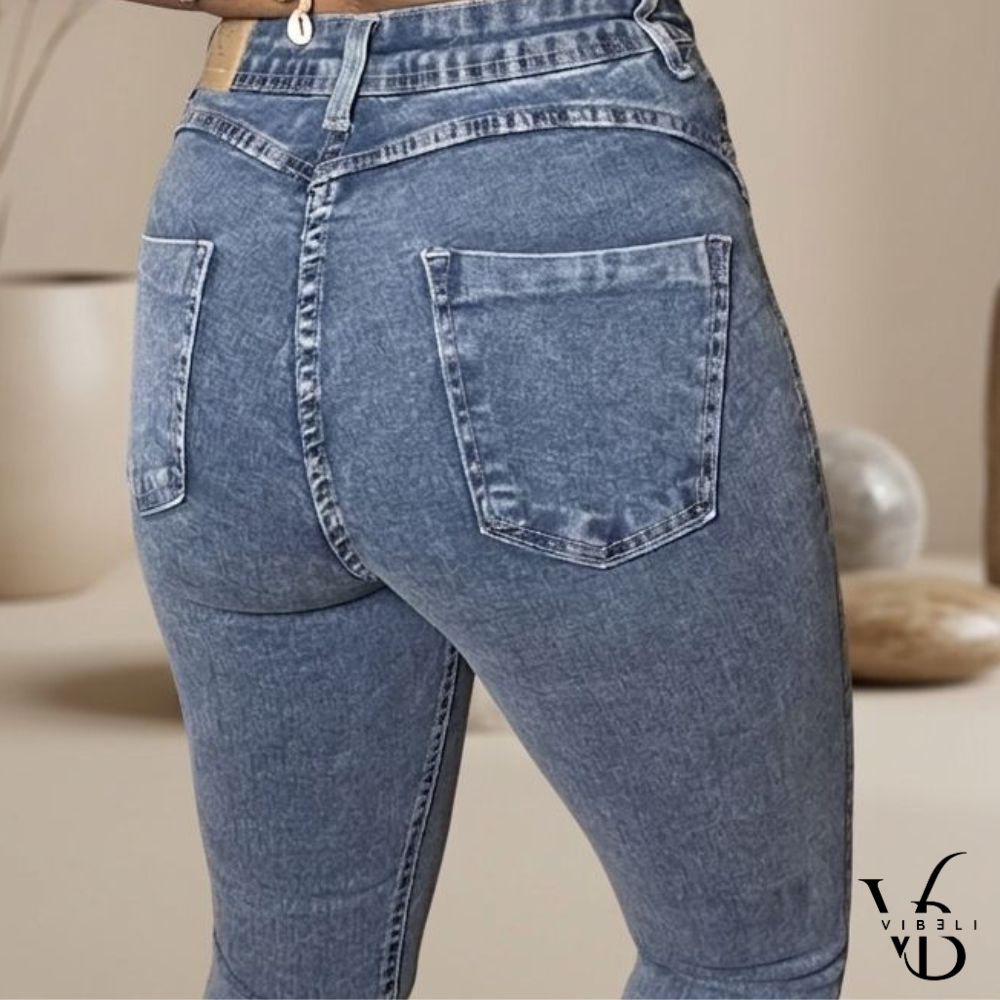 Jeans Brasileño con Faja Interior (AZUL JASPEADO RASGADO)