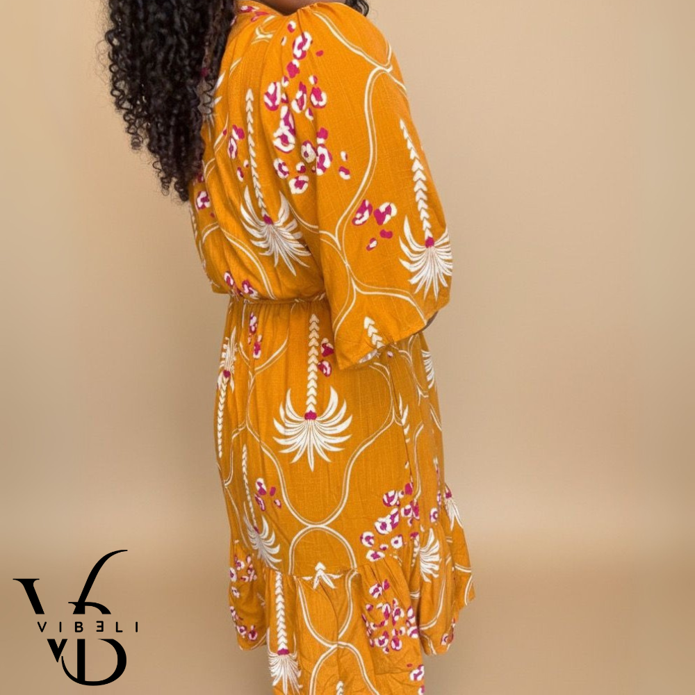 Vestido Estampado Tropical (MOSTAZA)