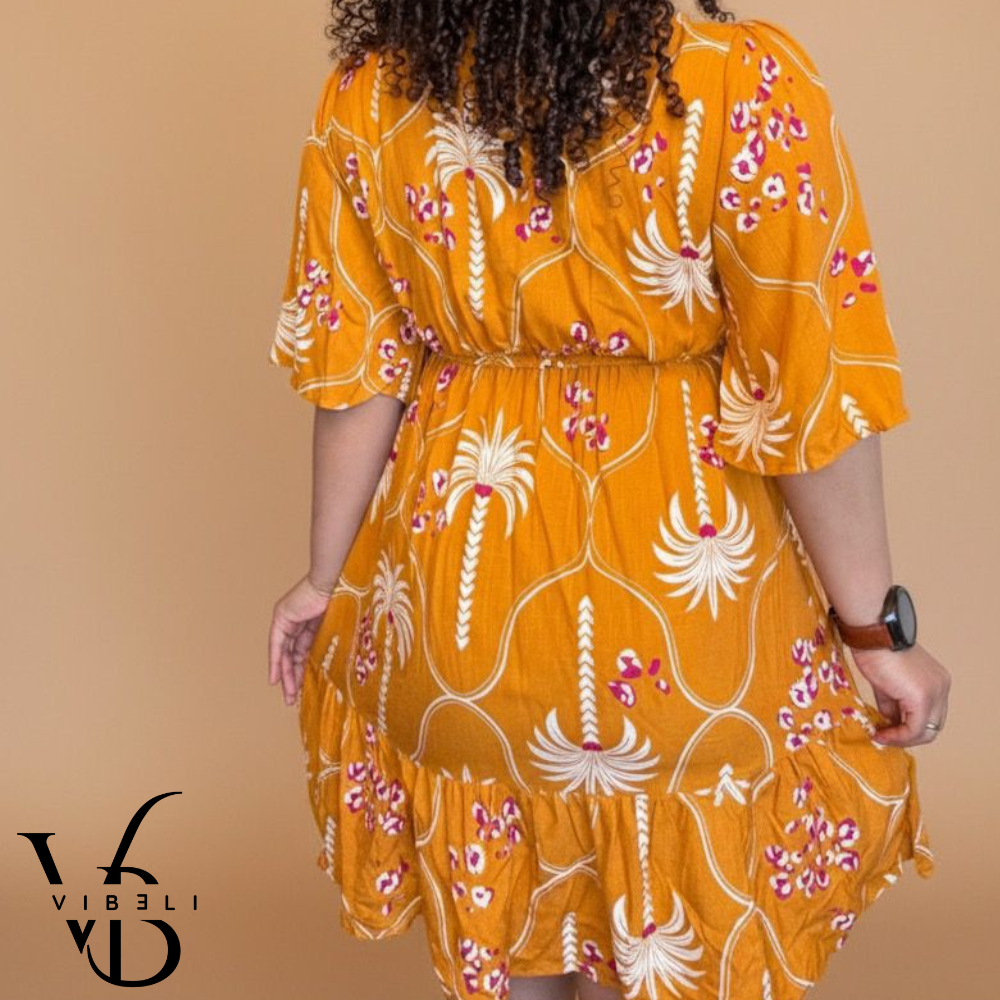 Vestido Estampado Tropical (MOSTAZA)