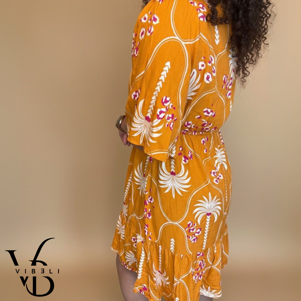 Vestido Estampado Tropical (MOSTAZA)