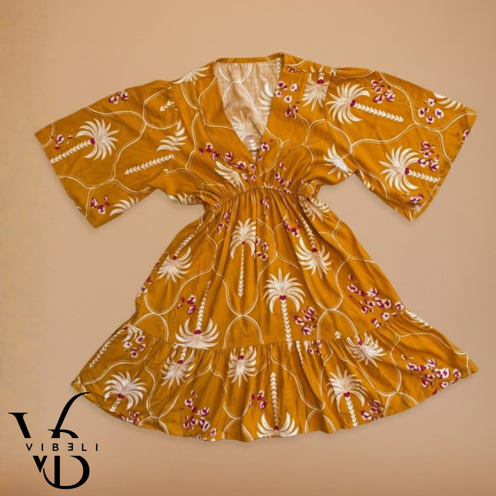 Vestido Estampado Tropical (MOSTAZA)