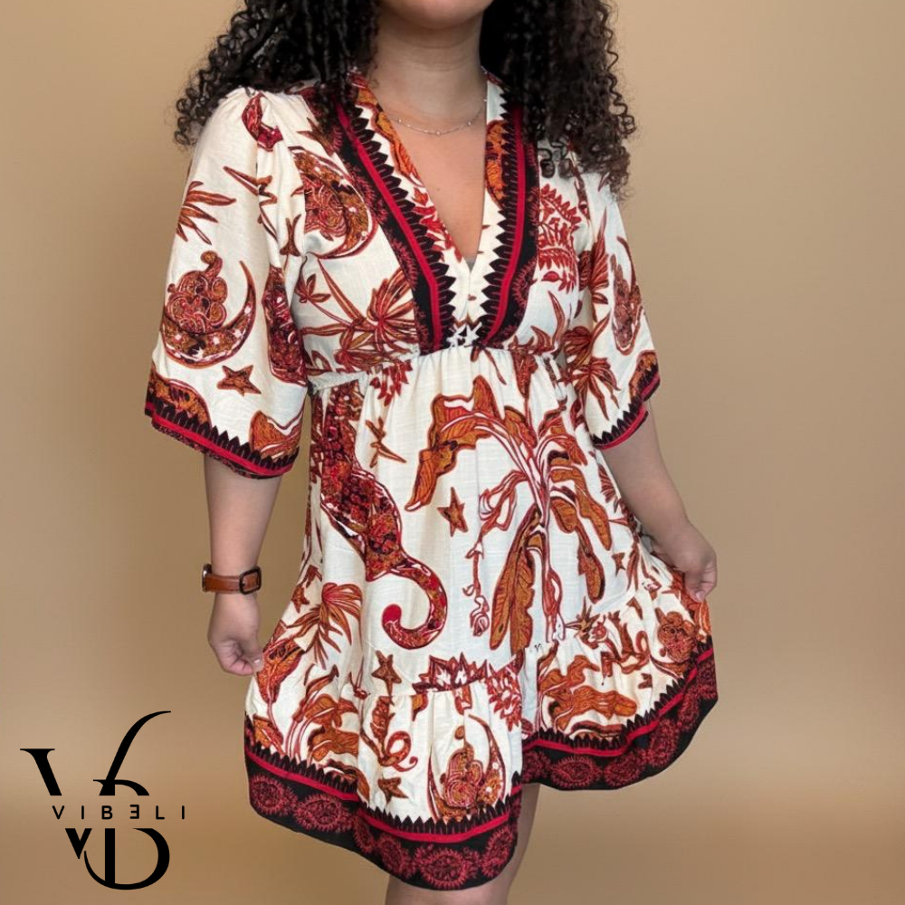 Vestido Estampado Veraniego (CREMA)
