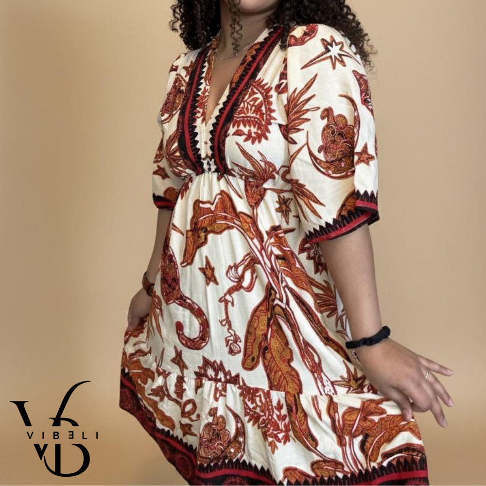 Vestido Estampado Veraniego (CREMA)
