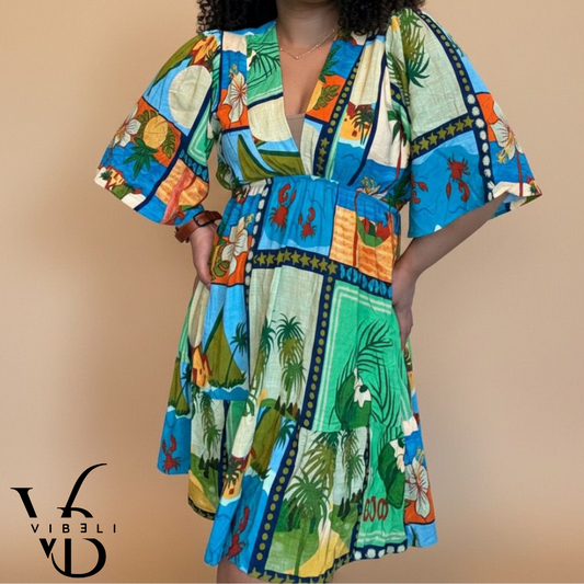 Vestido Estampado Tropical (VERDE)