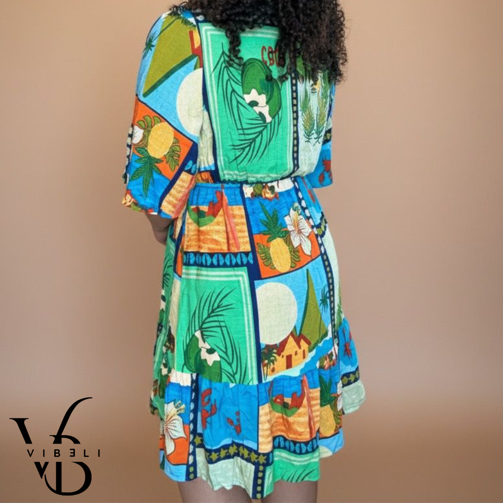 Vestido Estampado Tropical (VERDE)