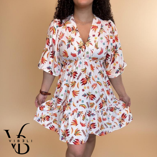 Vestido Estampado Tropial (CREMA)