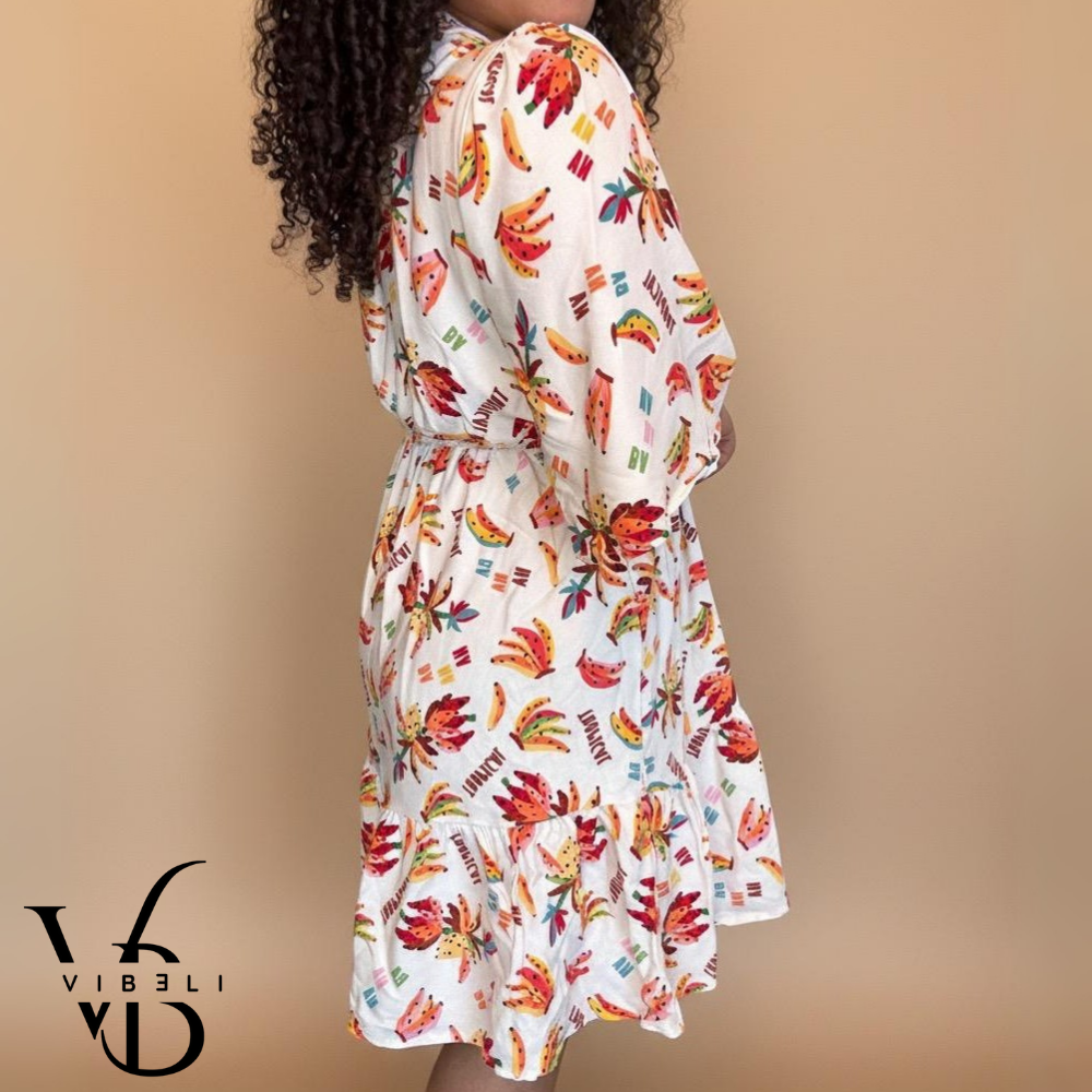 Vestido Estampado Tropial (CREMA)
