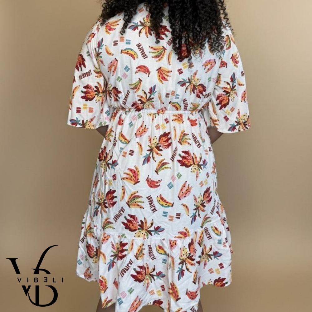 Vestido Estampado Tropial (CREMA)