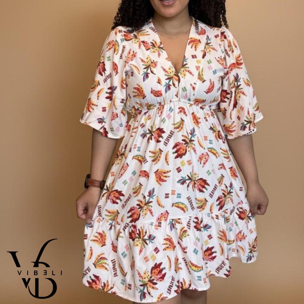 Vestido Estampado Tropial (CREMA)