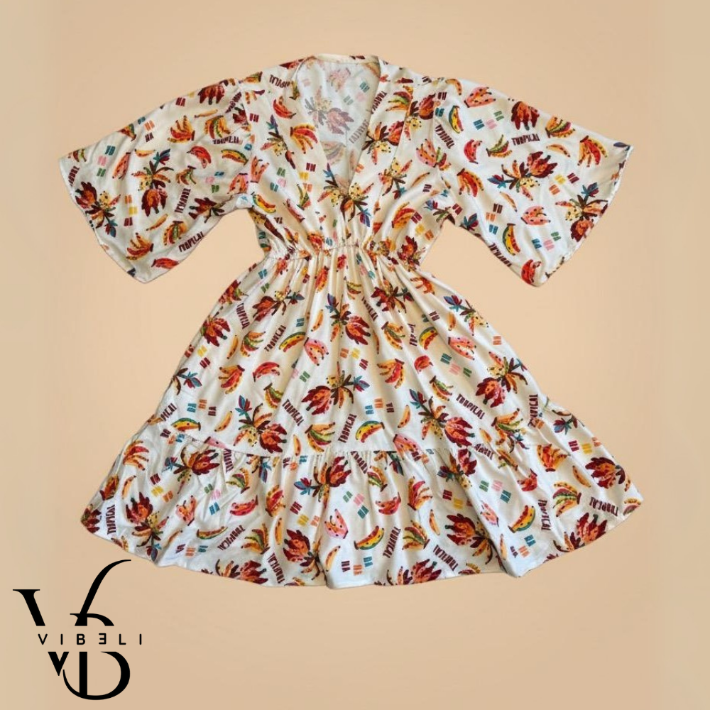Vestido Estampado Tropial (CREMA)